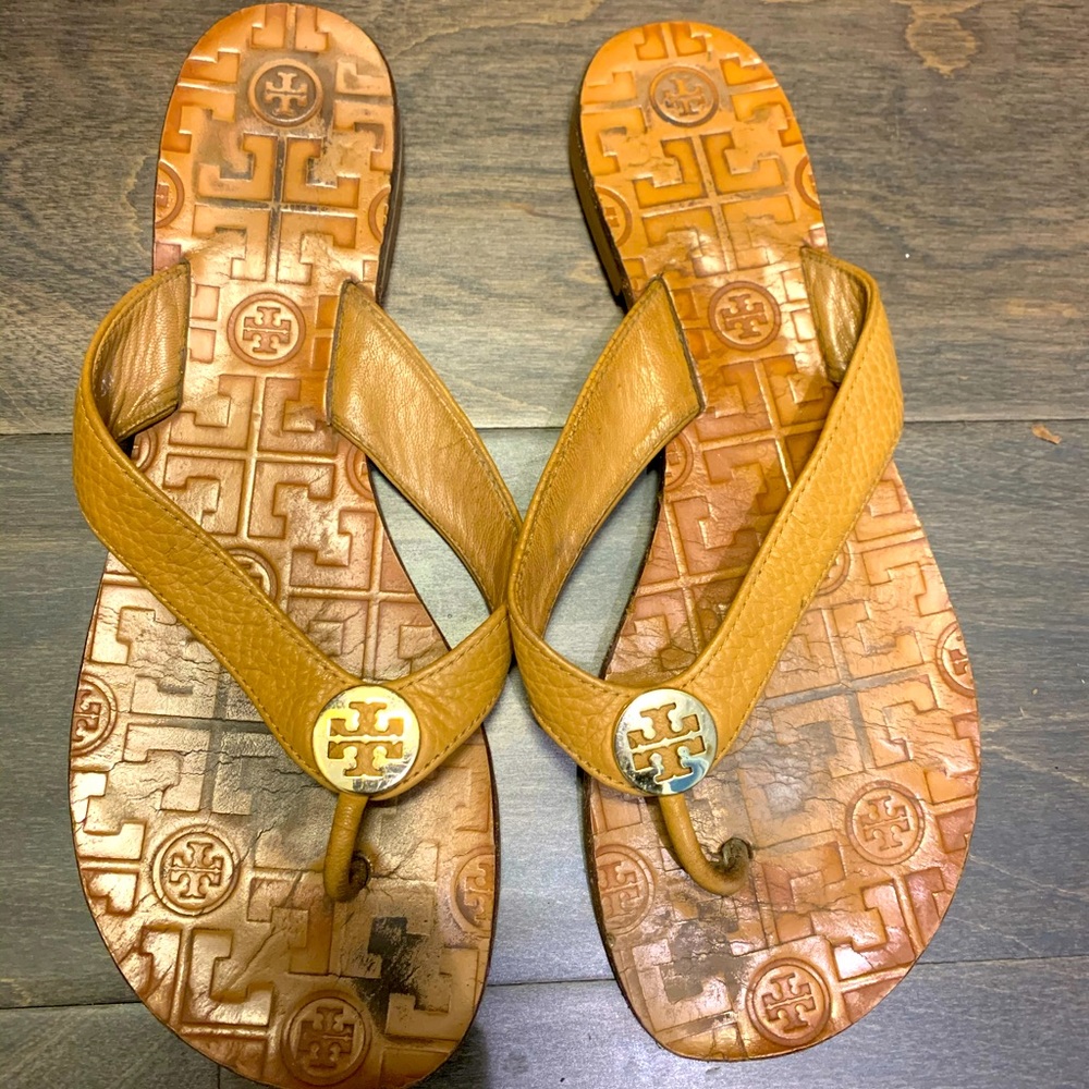 Tory Burch leather slip on sandal in brown